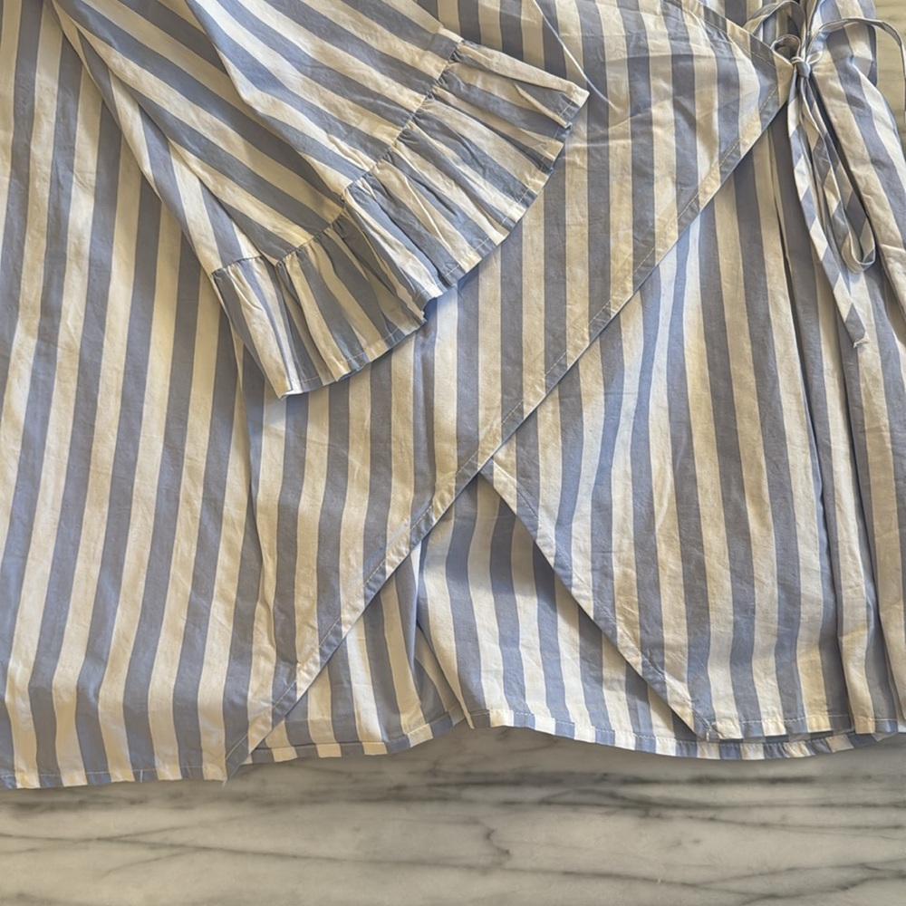 Ganni Blue and White Striped Wrap Blouse - Picture 6 of 8